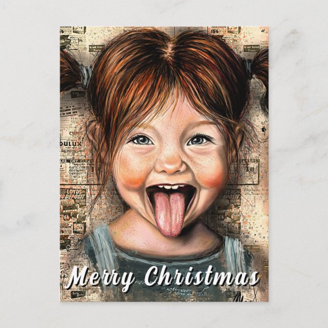 Postale Carte de Noël drôle de fille joueuse (Devant)