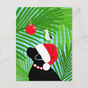 Postale Carte de Noël du Labrador noir tropical avec le Pè