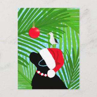 Postale Carte de Noël du Labrador noir tropical avec le Pè