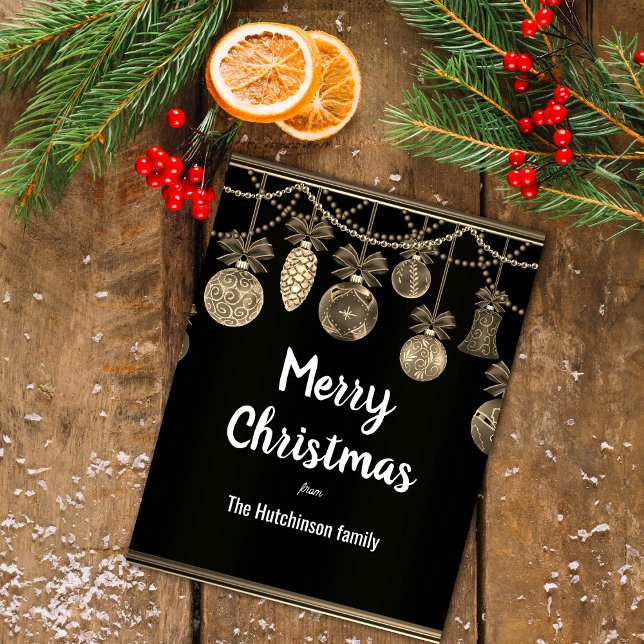 Postale Carte de Noël Élégance Or sur Fond Noir (Gold on Black Elegance Christmas Postcard by the Olde Christmas Shoppe)