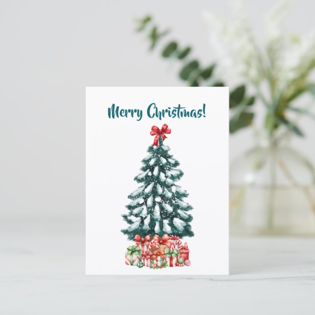 Postale Carte de Noël Élégante avec Sapin enneigé (Debout devant)