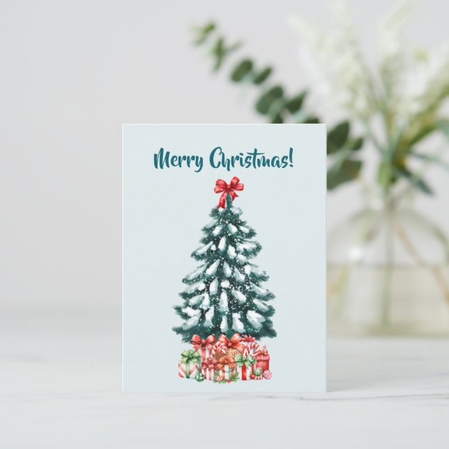 Postale Carte de Noël Élégante avec un Arbre enneigé (Debout devant)