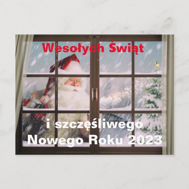 Postale Carte de Noël en polonais Wesołych Świąt Nouvel An (Devant)