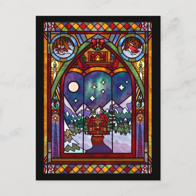 Postale Carte de Noël Fenêtres d'Hiver (Devant)