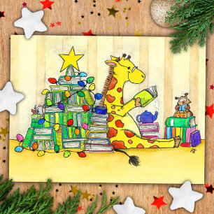 Postale Carte de Noël girafe dessin animé rétro