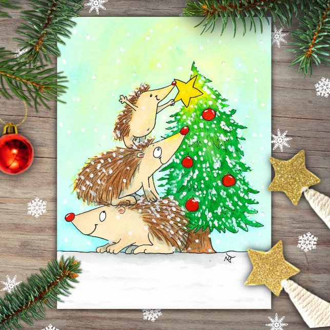 Postale Carte de Noël Hérisson Joyeux Noël par N. Janes (Créateur téléchargé)