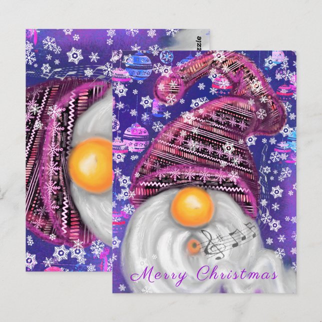 Postale Carte de Noël Joyeux Gnome En Chants Casquettes Vi (Devant / Derrière)