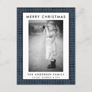 Postale Carte de Noël Joyeux Photo Plaid bleu