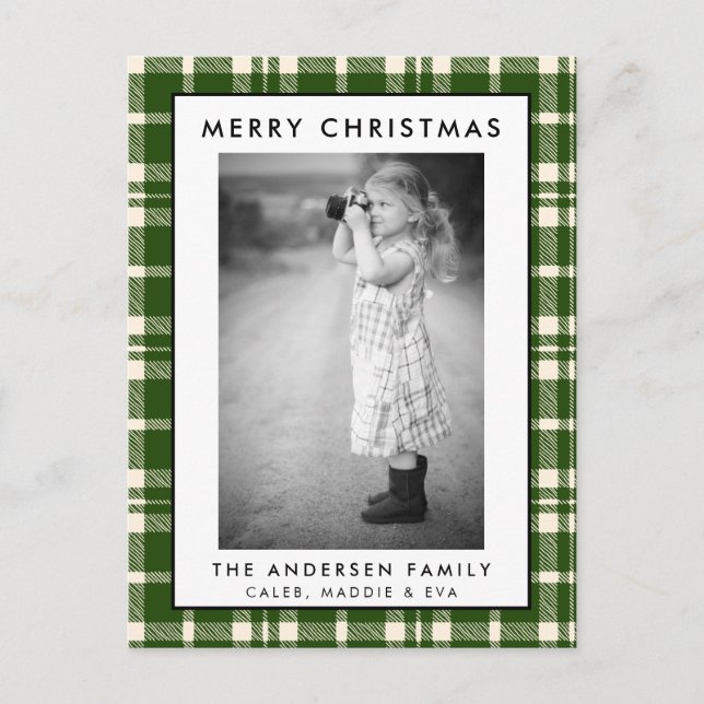 Postale Carte de Noël Joyeux Photo Plaid Vert (Devant)