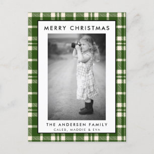 Postale Carte de Noël Joyeux Photo Plaid Vert