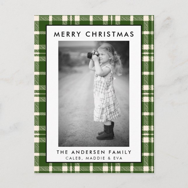 Postale Carte de Noël Joyeux Photo Plaid Vert (Devant)