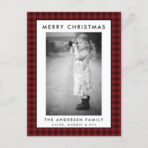 Postale Carte de Noël Joyeux Photo Rouge Plaid