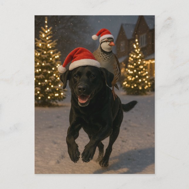 Postale Carte de Noël Labrador noir et Perdrix (Devant)