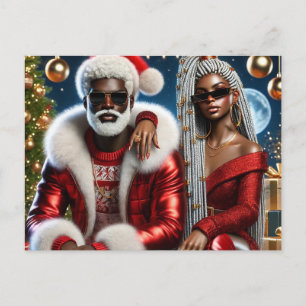 Postale Carte de Noël Luxueuse de Glam Santa & Mme Claus