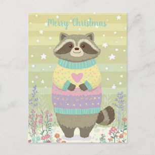 Postale Carte de Noël mignonne au raton laveur
