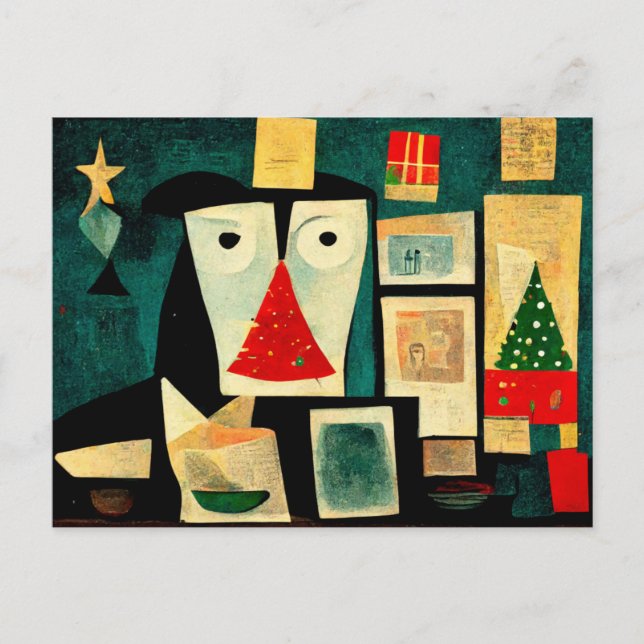 Postale Carte de Noël moderne avec un arbre de Noël. (Devant)