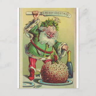 Postale Carte de Noël Père Noël Attaques Pudding