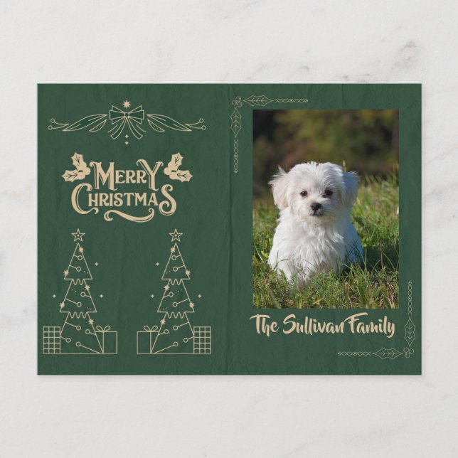 Postale Carte de Noël personnalisable avec des arbres doré (Devant)