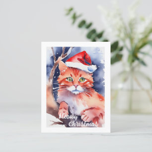 Postale Carte de Noël personnalisée Chat Cute Père Noël