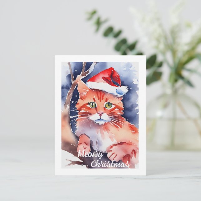 Postale Carte de Noël personnalisée Chat Cute Père Noël (Debout devant)