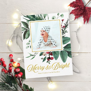Postale Carte de Noël photo aquarelle joyeuse et lumineuse