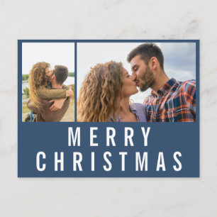 Postale Carte de Noël photo avec typographie bleu marine J