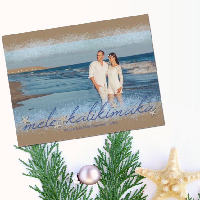 Postale Carte de Noël photo Mele Kalikimaka avec écriture  (Créateur téléchargé)
