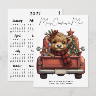 Postale Carte de Noël pour camion avec vache des Highlands