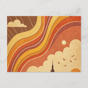 Postale Carte de Noël Rétro Groovy Coucher de Soleil sur l