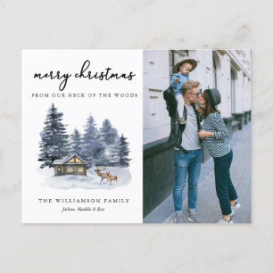 Postale Carte de Noël Rustique Woodlands Watercolor