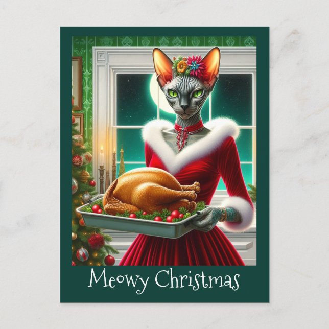 Postale Carte de Noël | Sphynx Chat Lady Xmas Turquie (Devant)