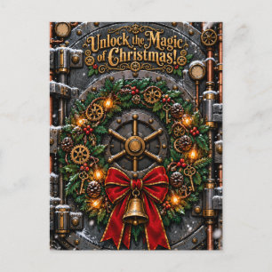 Postale Carte de Noël Steampunk avec porte de coffre-fort