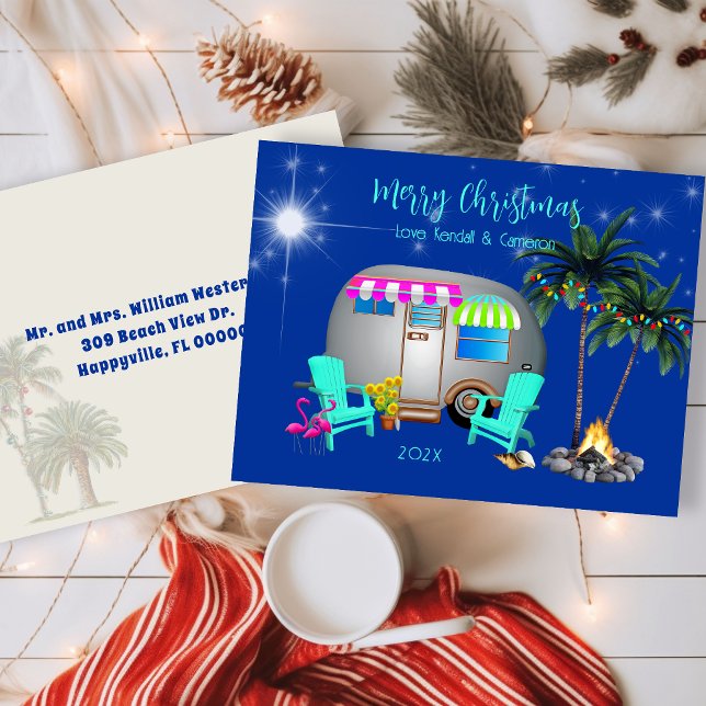 Postale Carte de Noël thème camping tropical (Créateur téléchargé)
