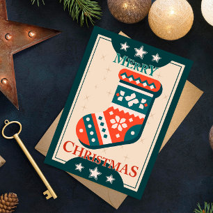Postale Carte de Noël vintage avec illustration de chausse