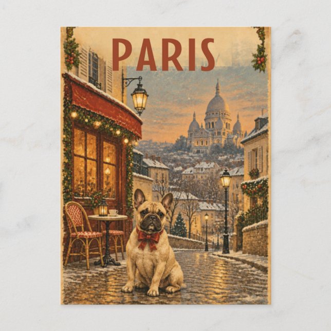 Postale Carte de Noël vintage Paris Frenchie (Devant)
