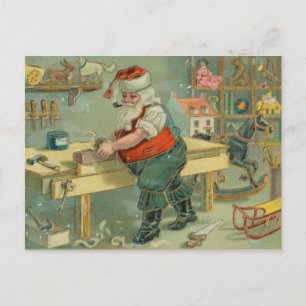 Postale Carte de Noël vintage - Santa dans son atelier