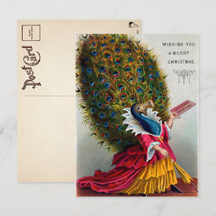 Postale Carte de Noël vintage victorienne au paon