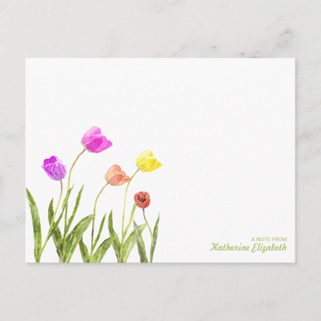 Postale Carte de note plat personnalisée Tulips aquarelle (Devant)