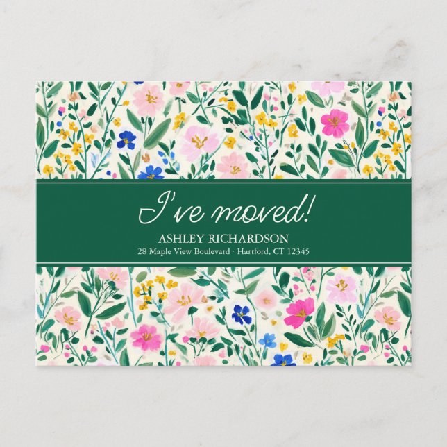 Postale Carte de notification de déménagement florale (Devant)