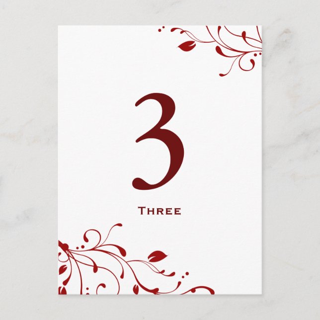 Postale Carte de numéro de la table rouge et blanche de la (Devant)