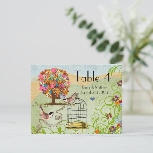 Postale Carte de numéro de mariage Fleur Arbre Oiseaux & C (Debout devant)