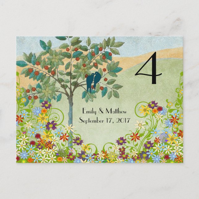 Postale Carte de numéro de mariage tourbillon de fleurs d' (Devant)