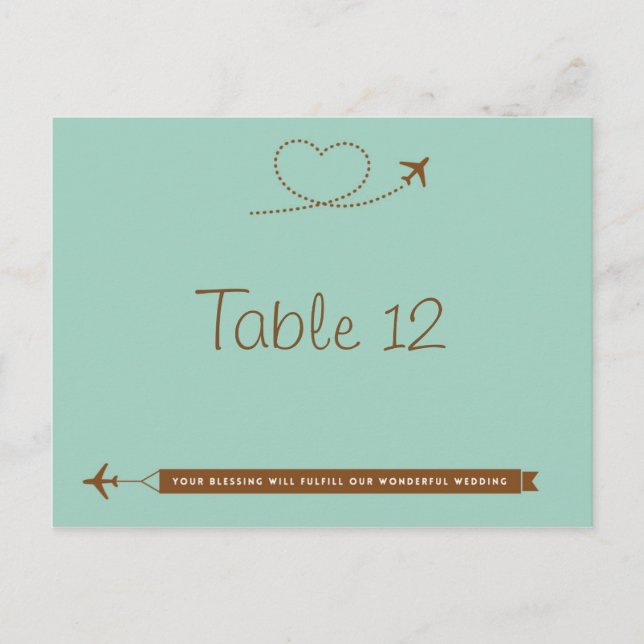 Postale Carte de numéro de tableau du Mariage Coeur de l'a (Devant)