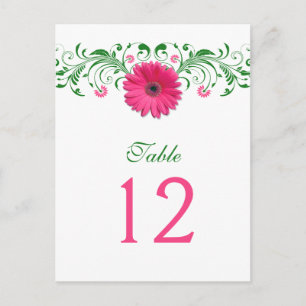 Postale Carte de numéro de tableau rose Gerbera Daisy Gree