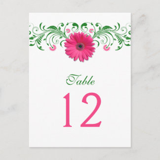 Postale Carte de numéro de tableau rose Gerbera Daisy Gree