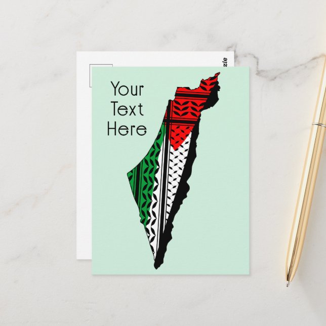 Postale Carte de Palestine avec drapeau et Motif Keffiyeg (Devant/Arrière en situation)