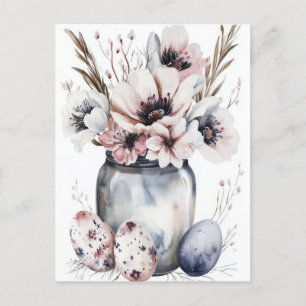 Postale Carte de Pâques à l'aquarelle avec œufs et fleurs