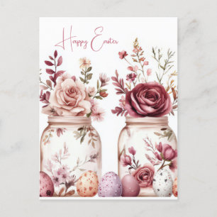 Postale Carte de Pâques à l'aquarelle avec œufs et fleurs