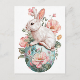 Postale Carte de Pâques avec fleurs et lapin de Pâques