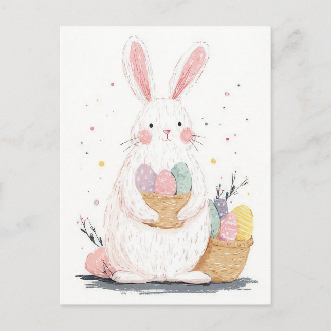 Postale Carte de Pâques avec Fleurs et Lapin de Pâques (Devant)